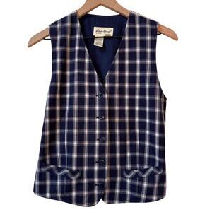 Vintage 90s EDDIE BAUER Vest Size S Cotton Plaid Pinstripe Academia Blokecore